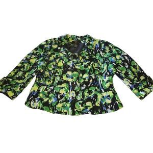 2/$30 Trenz Petite by Theresa Renz Black Blue Green Yellow Floral Jacket PL